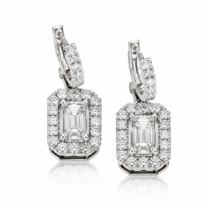 Radiant Halo Emerald Drop Earrings
