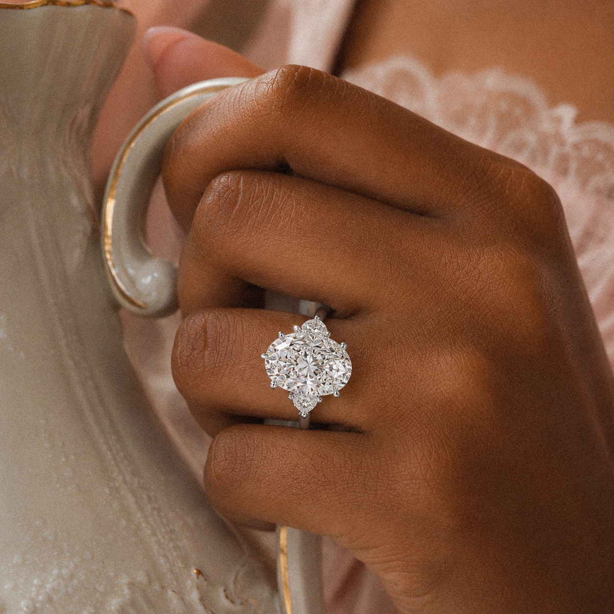 Valentina Oval Three-Stone Diamond Ring