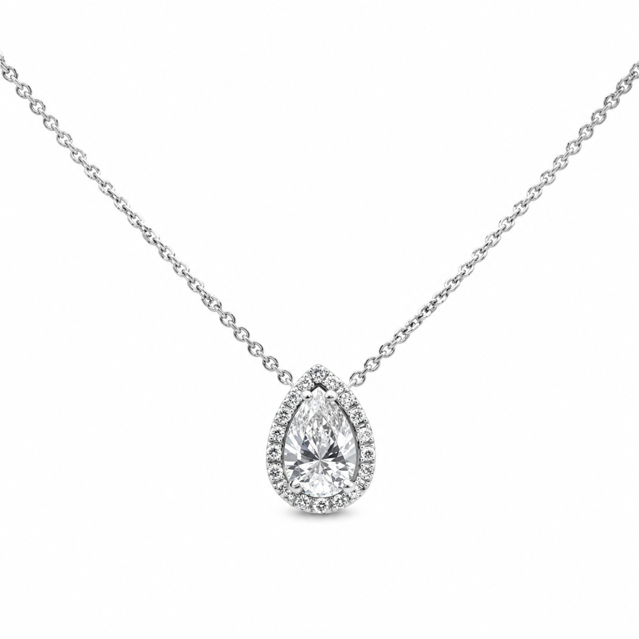 Pear Halo Drop Necklace