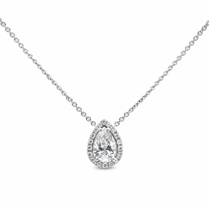 Pear Halo Drop Necklace