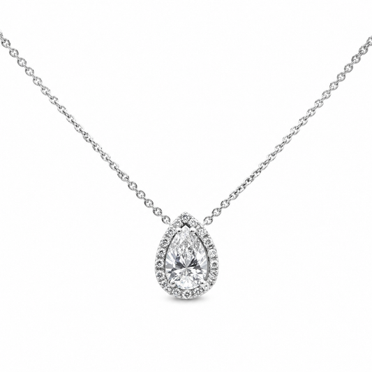 Pear Halo Drop Necklace
