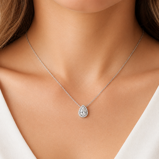 Pear Halo Drop Necklace