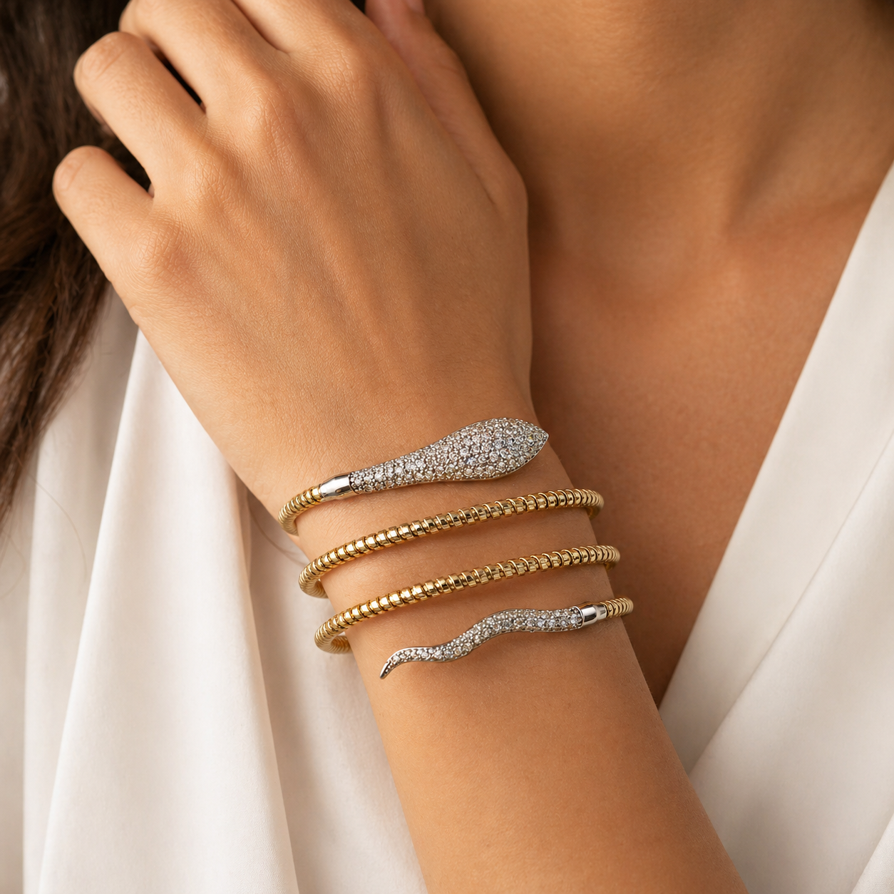 Diamond Serpent Spiral Cuff