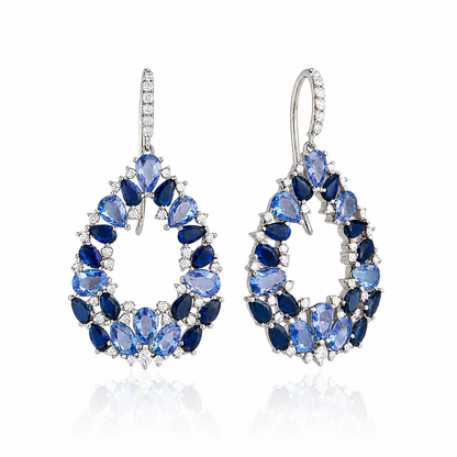 Sapphire Halo Teardrop Earrings