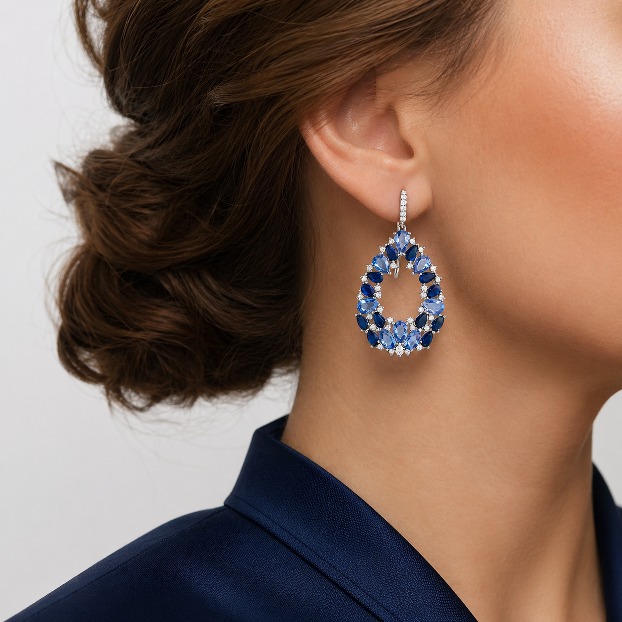 Sapphire Halo Teardrop Earrings